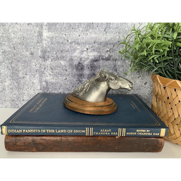 Pewter Horse Head on Wood Handmade Vintage - Picture 1 of 10